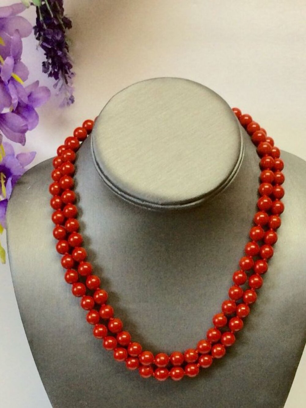 Genuine 8mm Natural Red Coral Gemstone Necklace 36" SG-0036